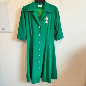 Jennifer Nicholson Green Rockabilly Retro Bunny midi Dress Pin Up Size 8